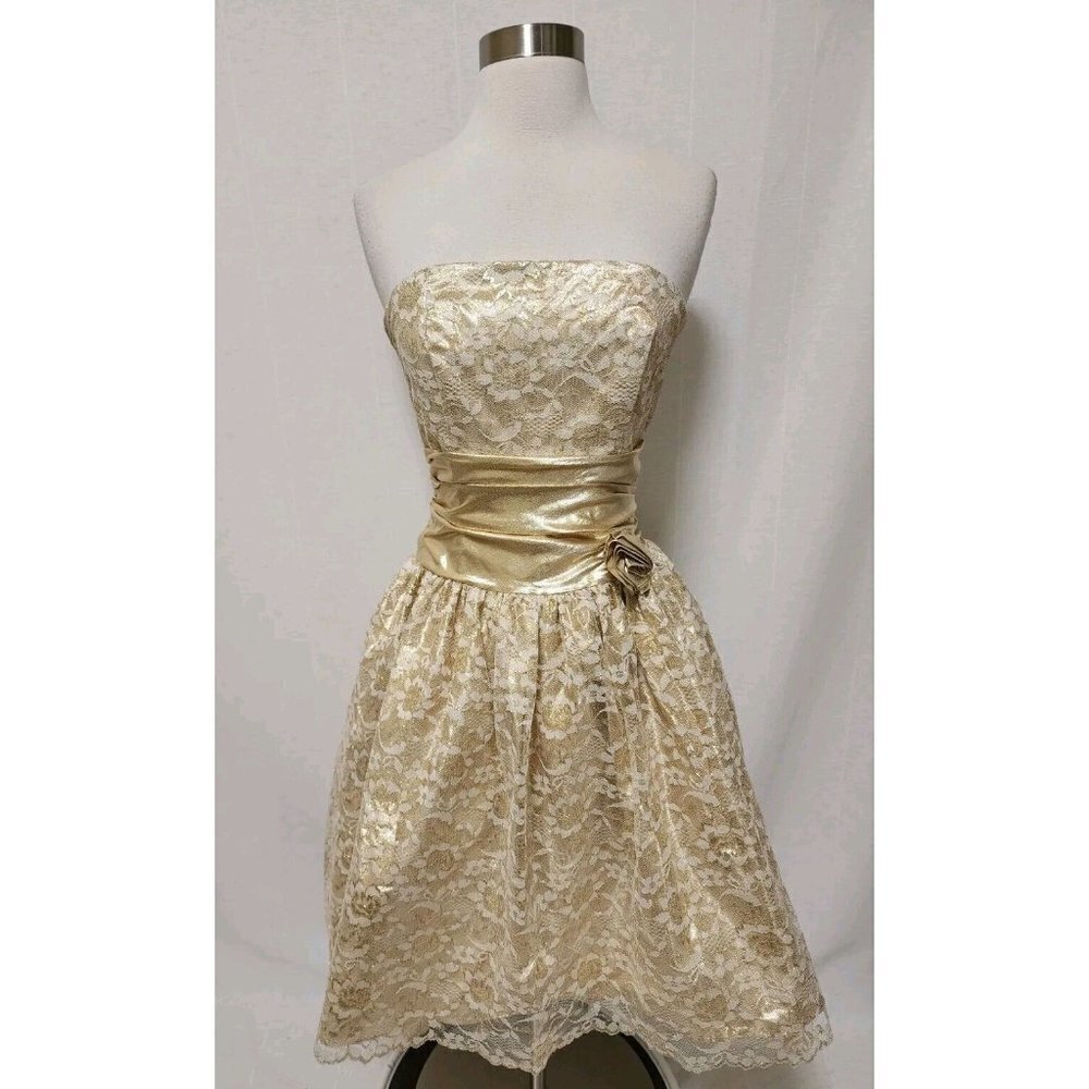 Gunne Sax Gold Lace Prom Dress